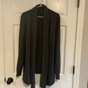Forever 21 Ladies Charcoal Draped Collar Long Sleeve Open Cardigan Size M